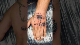Aesthetic Hand Tattoo created by #jinxtude artist Oscar. Rose and Eyes Tattoo. #jinxtudetattoo #tat