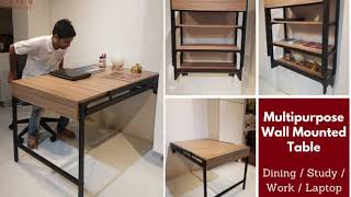 Wall Table Folding | Wall Mounted Table with Bookshelf