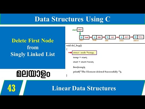Lecture 43 – DELETE the FIRST node of the Linked List (മലയാളത്തി ...