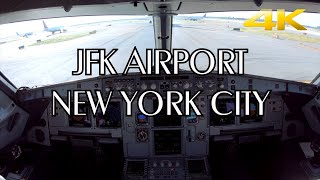 Cockpit view of a take off at Kennedy Intl Airport. New York City