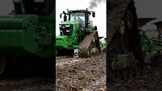 John Deere 9RX Tractor Working in Deep Mud &amp; Waterlogged Field 🚜💧 Extreme Farming Action #johndeere