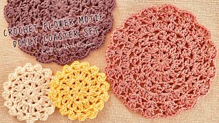 EASY Home Decor: Crochet Doily Coaster Set DIY | Crochet Flower Motif | Scrap Yarn Crochet Project