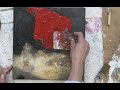 Abstraktes Kunstwerk in Acryl, mit Folie, painting abstract with foil, red