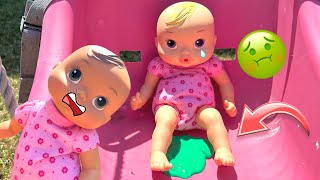 Baby Alive newborn girls have an accident at the Park! 😰