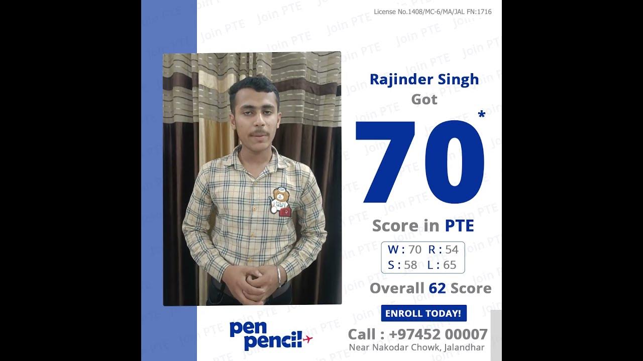 Pen Pencil™ Best IELTS & PTE Institute in Jalandhar student scored 62