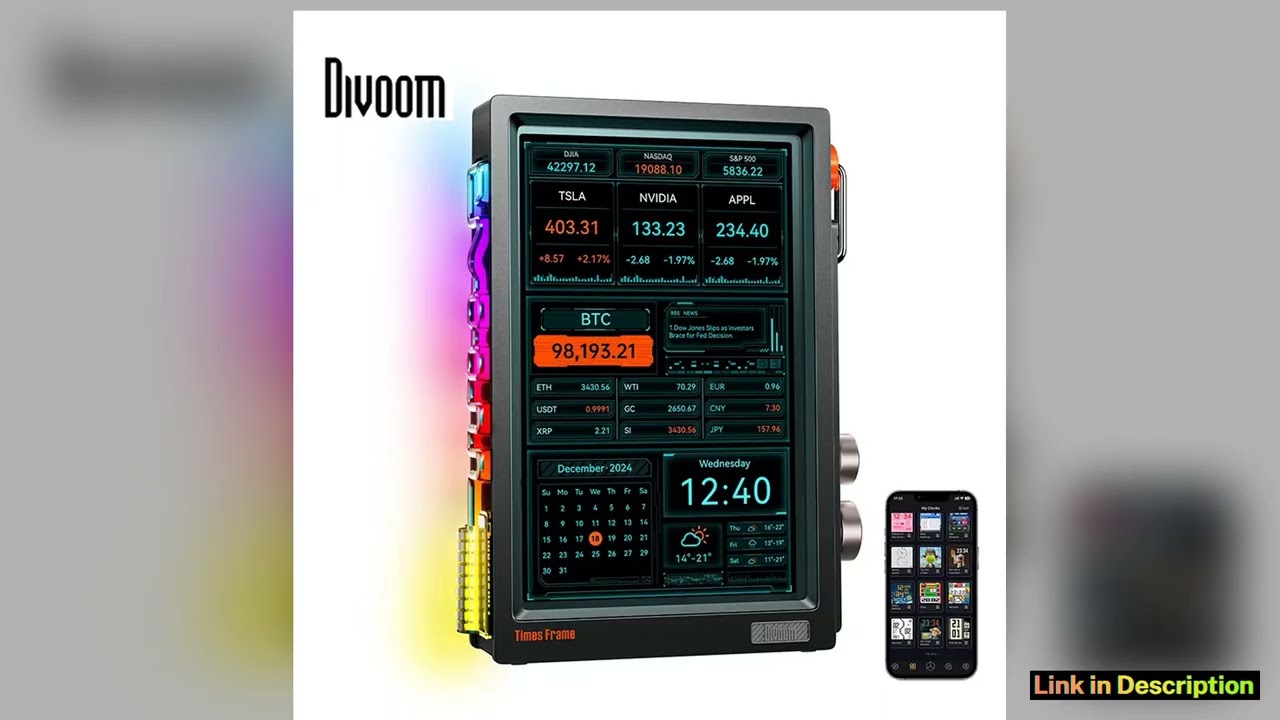 Divoom Times Frame Smart HD Screen 101 DIY Digital Clock Crypto Stocks Weather Calendar Tech Gift
