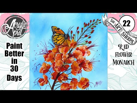 Monarch butterfly on flower  Easy Acrylic Tutorial Step by Step Day 22   #AcrylicApril2022