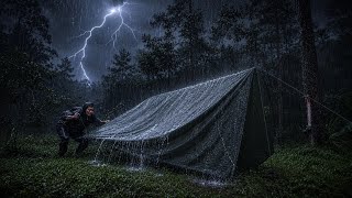 ​Trapped in Extreme Heavy Rain & Thunderstorm | Cozy Solo Camping ASMR