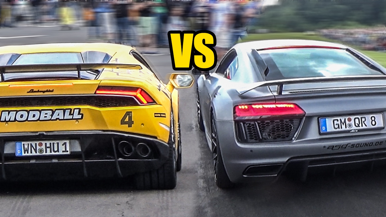 Audi R8 V10 PLUS vs Lamborghini Huracan - SOUND BATTLE! - YouTube