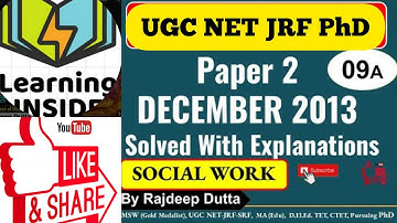 NTA UGC NET/JRF/PhD I Social Work I Previous Years Questions I Paper 2 December 2013 I Day 09A