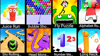 Juice Run, Bubble Shooter, Fly puzzle, Alphaber Run, Sky rolling, Head monsters, Number merge screenshot 5