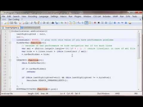 Notepad++ - SmartHighlighter in action