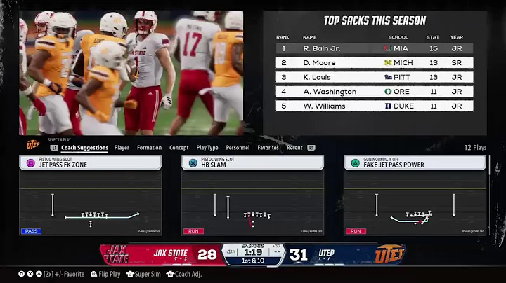 Utep  Dynasty Rebuild  Year 1 Week 11 Jax State 5-3 2-2 @ Utep 7-1 4-0