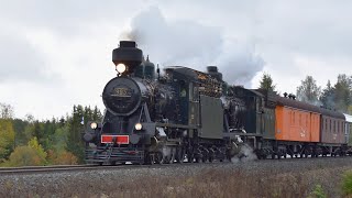 Double Headed Steam Locomotives Hv3 Heikki and Tv1 Jumbo on the 25th of September 2021