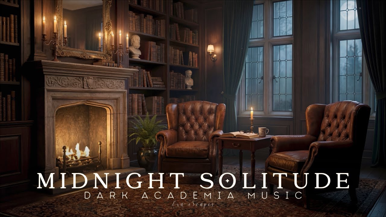 Alone in the Midnight Library | Dark Academia Paino Reading Ambience with Fireplace