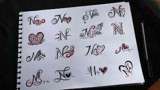 how to draw different types of N letter tattoo designs with pencil