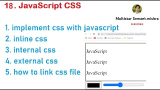 18. JavaScript CSS | implement CSS with JavaScript | JavaScript tutorial | Semant sir