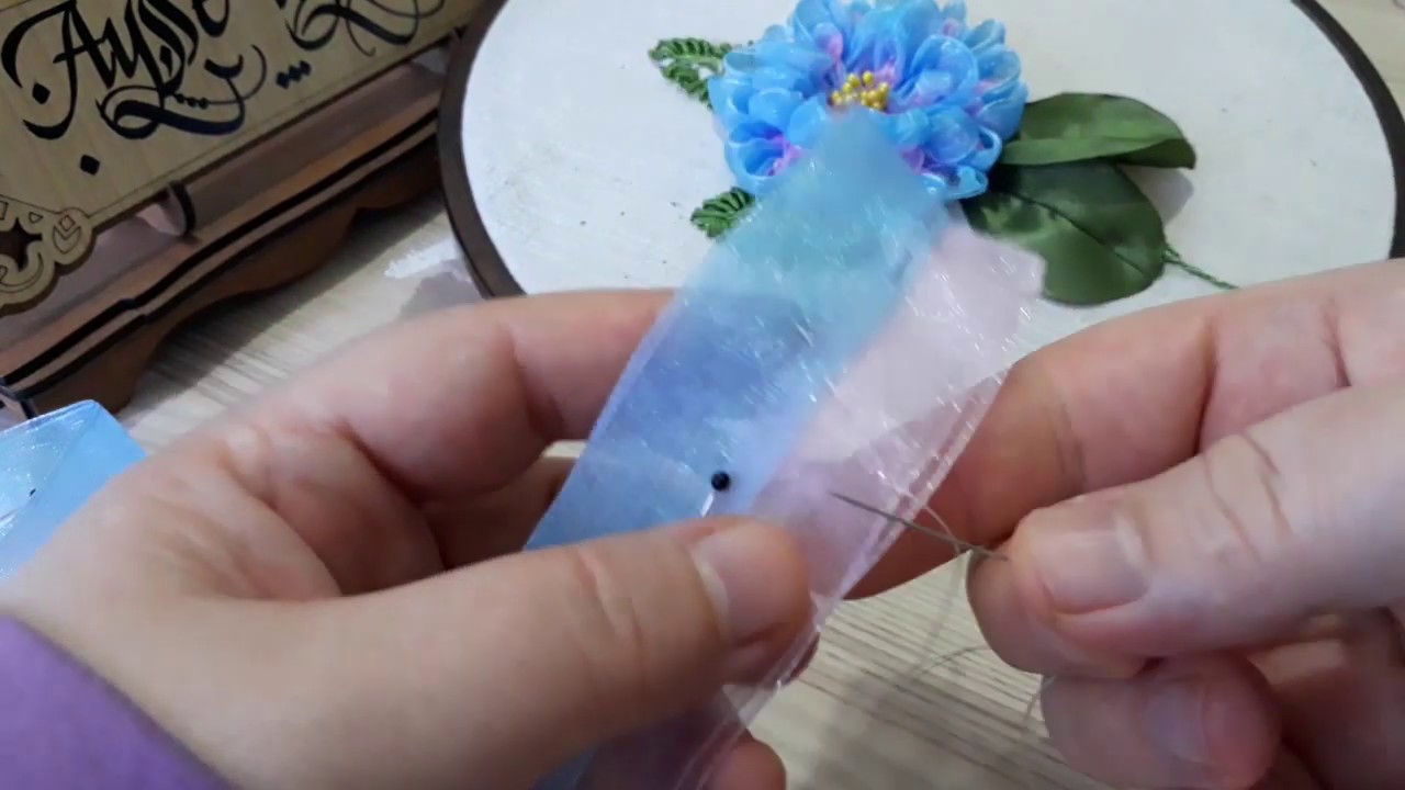 Kurdela nakışı nilüfer çiçeği nasıl yapılır -Ribbon embroidery - Organze kurdela ile çiçek
