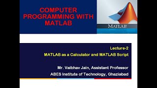 L2_MATLAB as a Calculator and MATLAB Script