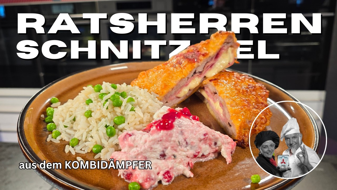 Ratsherrenschnitzel mit Erbsenreis und Preiselbeer-Sahnekren aus dem Kombidämpfer | Franz Stolz