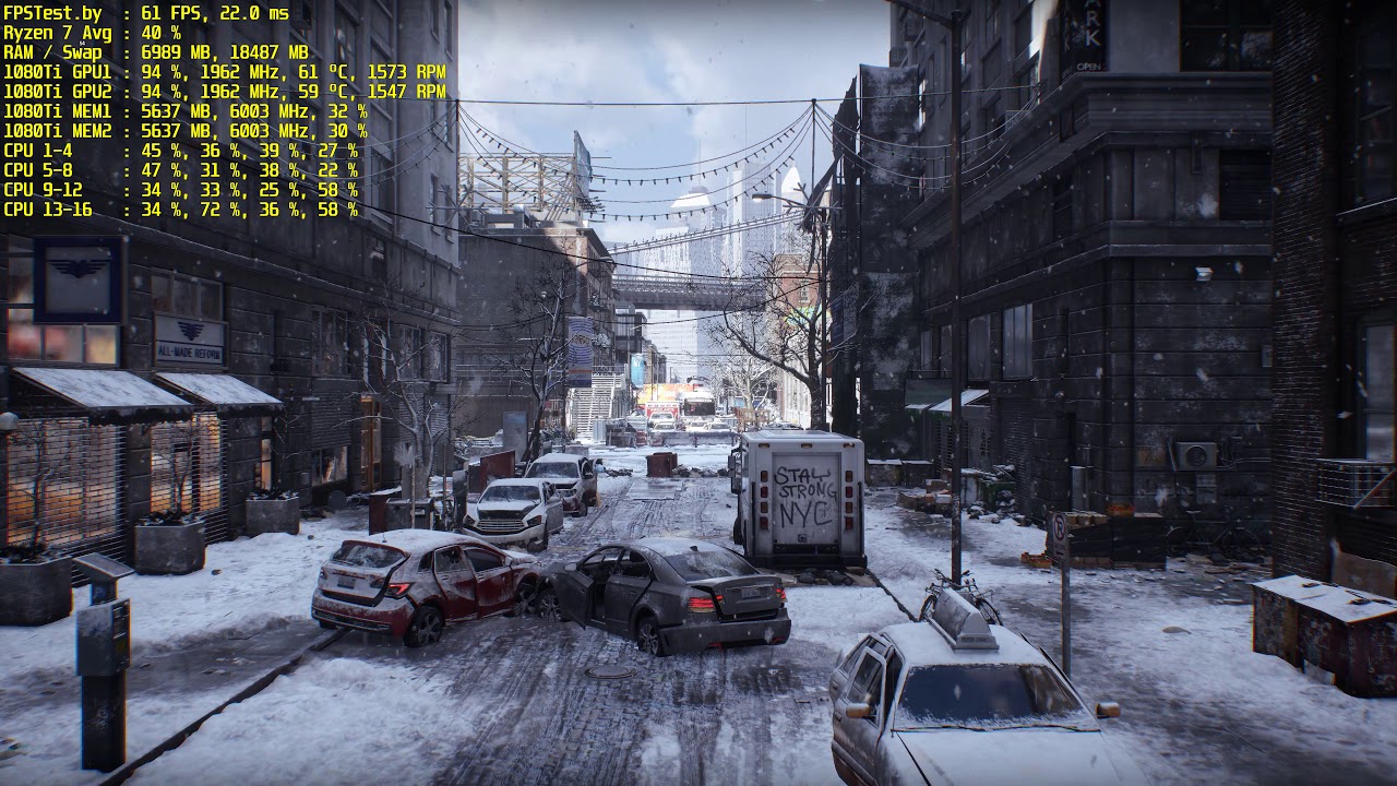 PC 4K Tom Clancy's The Division Ryzen 7 + 1080Ti Sli FPS Test (2160p UHD 60FPS)