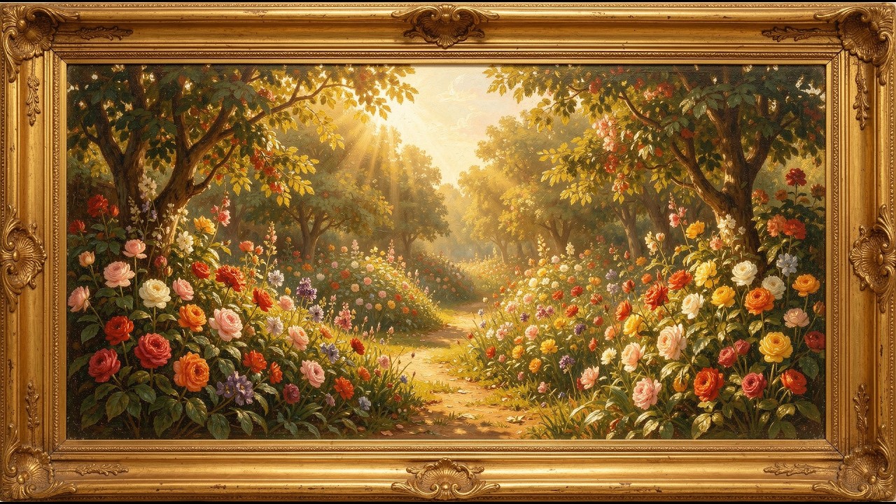 Warm Baroque pastoral: Floral frame tv art 4k with music | tv screensaver | Live tv wallpaper
