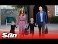 Princess charlotte arrives for her first day at school with prince william and kate middleton