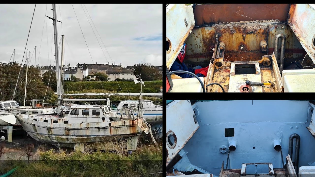 #41 – Repairing a RUSTY sailboat! PREPPING AND PAINTING THE TRANSOM