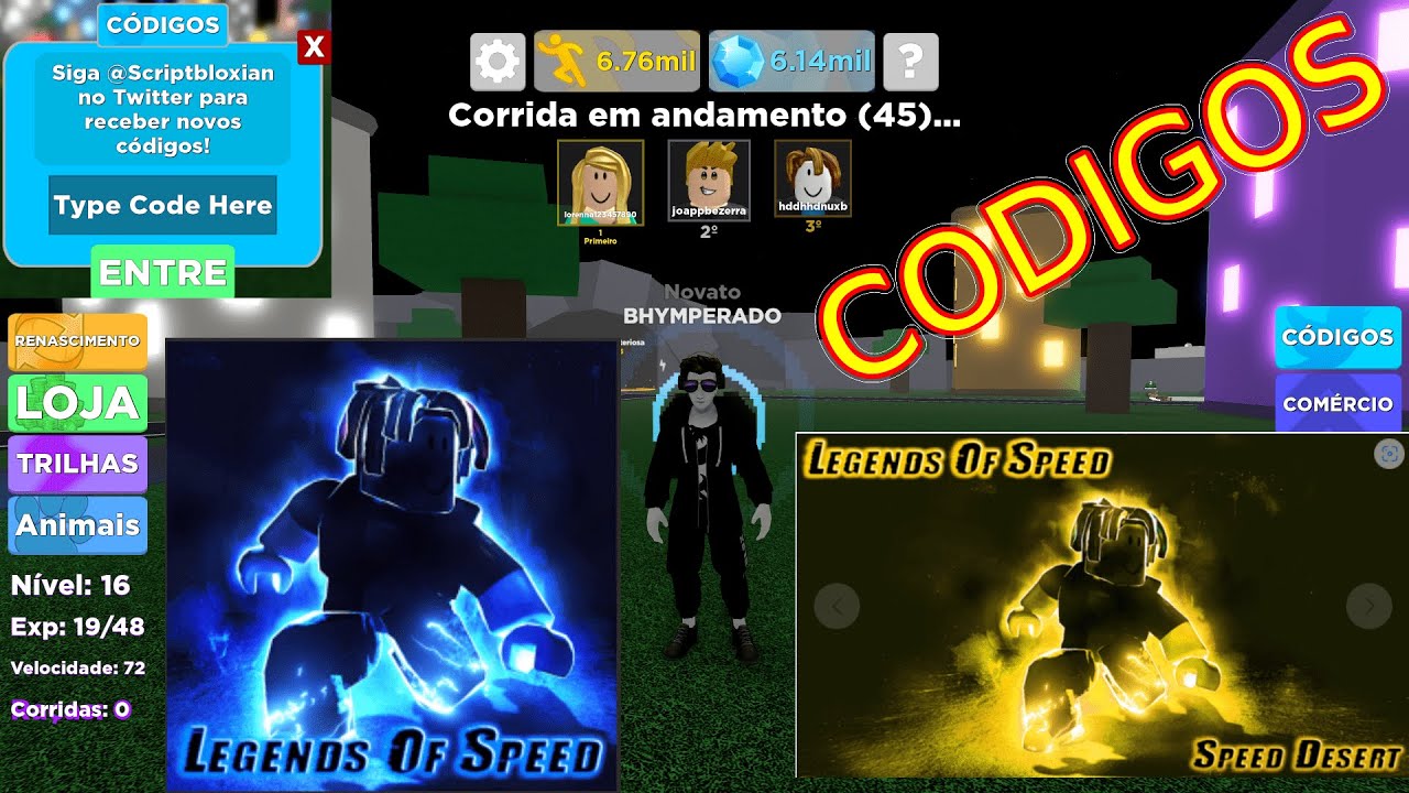 TODOS OS CODIGOS DO LEGENDS Of SPEED ⚡ROBLOX - YouTube