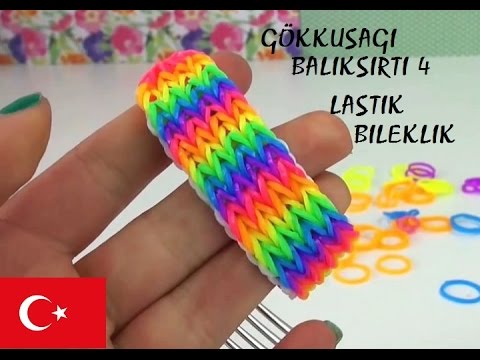 Lastik bileklik yapimi GÖKKUŞAĞI BALIKSIRTI 4 - DIY Türkçe - Fishtail bilezik basit nasil yapilir