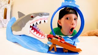 Father & Son PLAY SHARK LOOP LAUNCH RAMP! / Try To Get Eaten!?