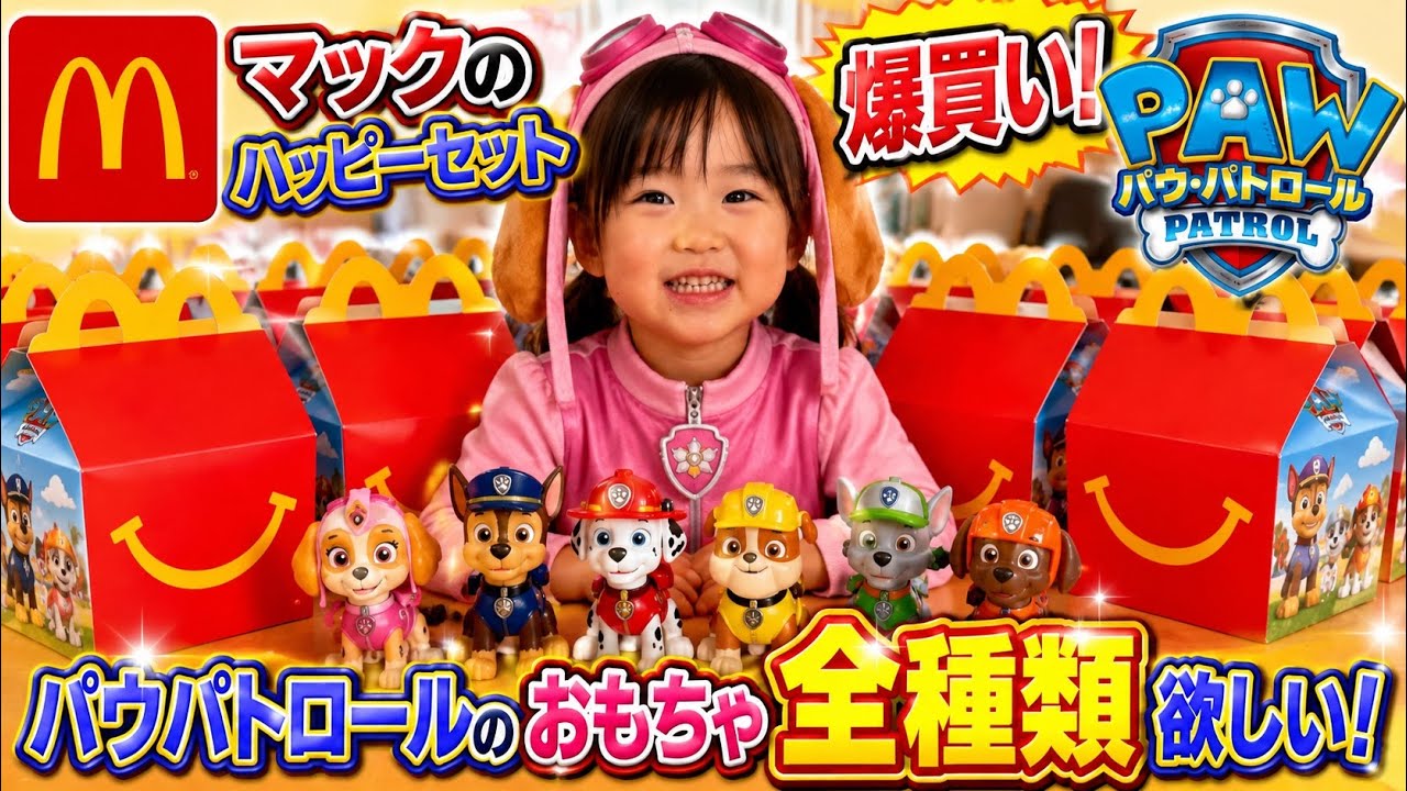 PAW PATROL ポップコーンバケット＆ボトルセット Unboxing] I Bought a Ton of Happy Meals! I Want to Complete the