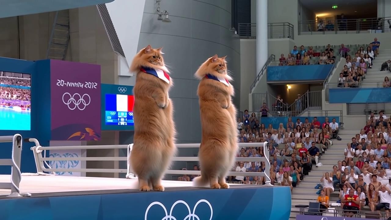 Кошачья Олимпиада 2025 | Прыжки в воду с рыжими кукольными котами 🐱✨