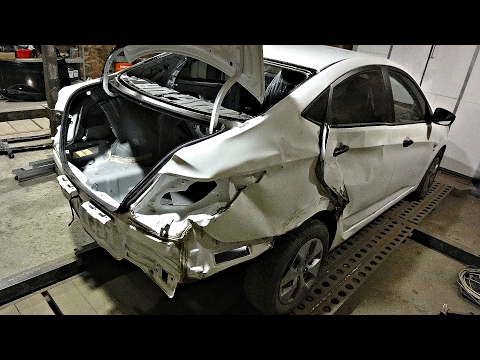 Хендай Солярис.Кузовной ремонт после боковых ударов.Часть1