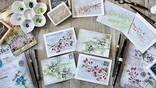 Watercolour Festive Berry Postcards with PaperArtsy stamps