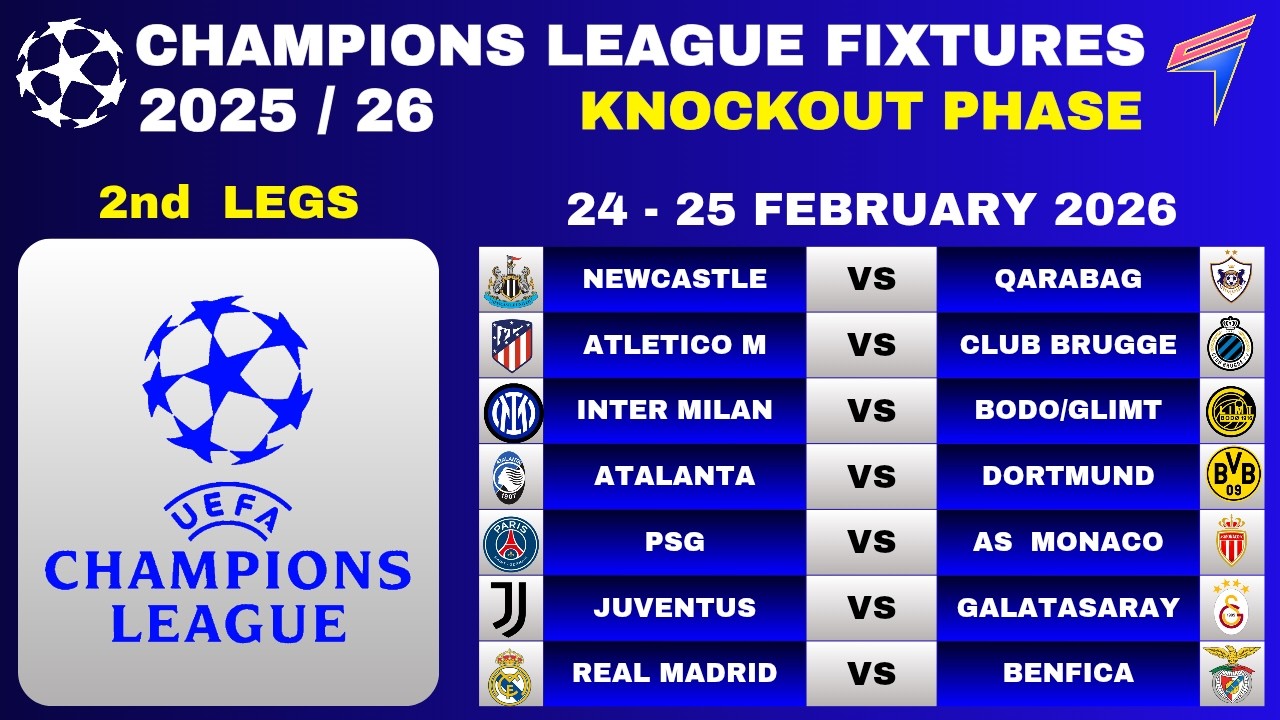 UCL FIXTURES - KNOCKOUT PHASE PLAY OFFS • LEG 2 • 24-25 FEB 2026