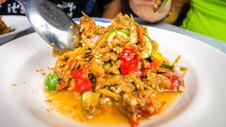 EXOTIC LAO FOOD - Bile Meat Laap, Green Banana Salad & Raw Duck Blood in Vientiane, Laos!