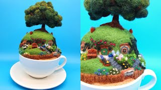 I Made a TINY Hobbit Hole in a Tea Cup | Needle Felting Bag End