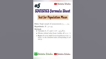 #5 Statistics Formula Sheet | Test for Population Mean | #statistics4all  #statisticsformula