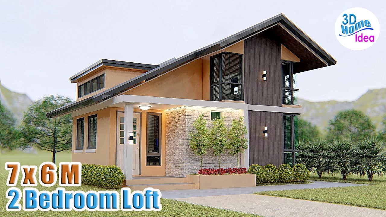 FANTASTIC 2 Bedroom Loft Type House Design idea | 7 x 6 Meters Small ...