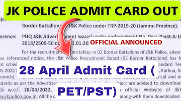 JKP Border Battalion Admit Card Official Out 2022 : 28 April 2022  | PET PST Official Date Released