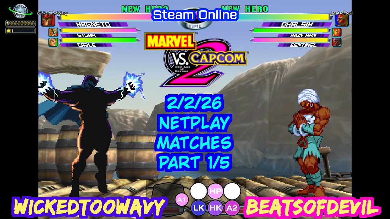 MvC2 Dhalsim BeatsofDevil vs WickedTooWavy 2/2/26 part 1 of 5 Steam Netplay