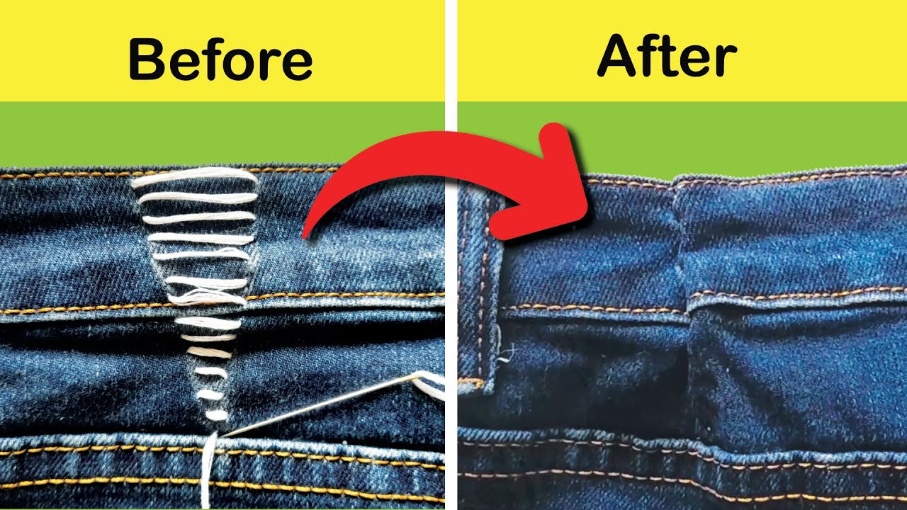 How to Downsize the Waist of Jeans | Take in jeans waist | Pant waist ...