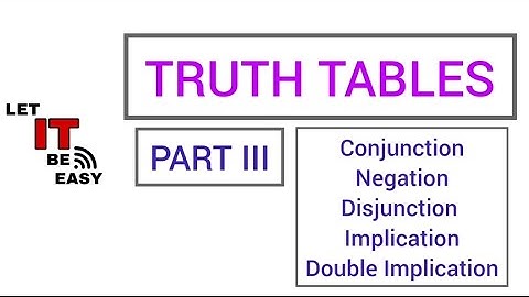 conjunction, disjunction, negation, conditional, bi-conditional |Truth tables |  Logic: Part-3 | l