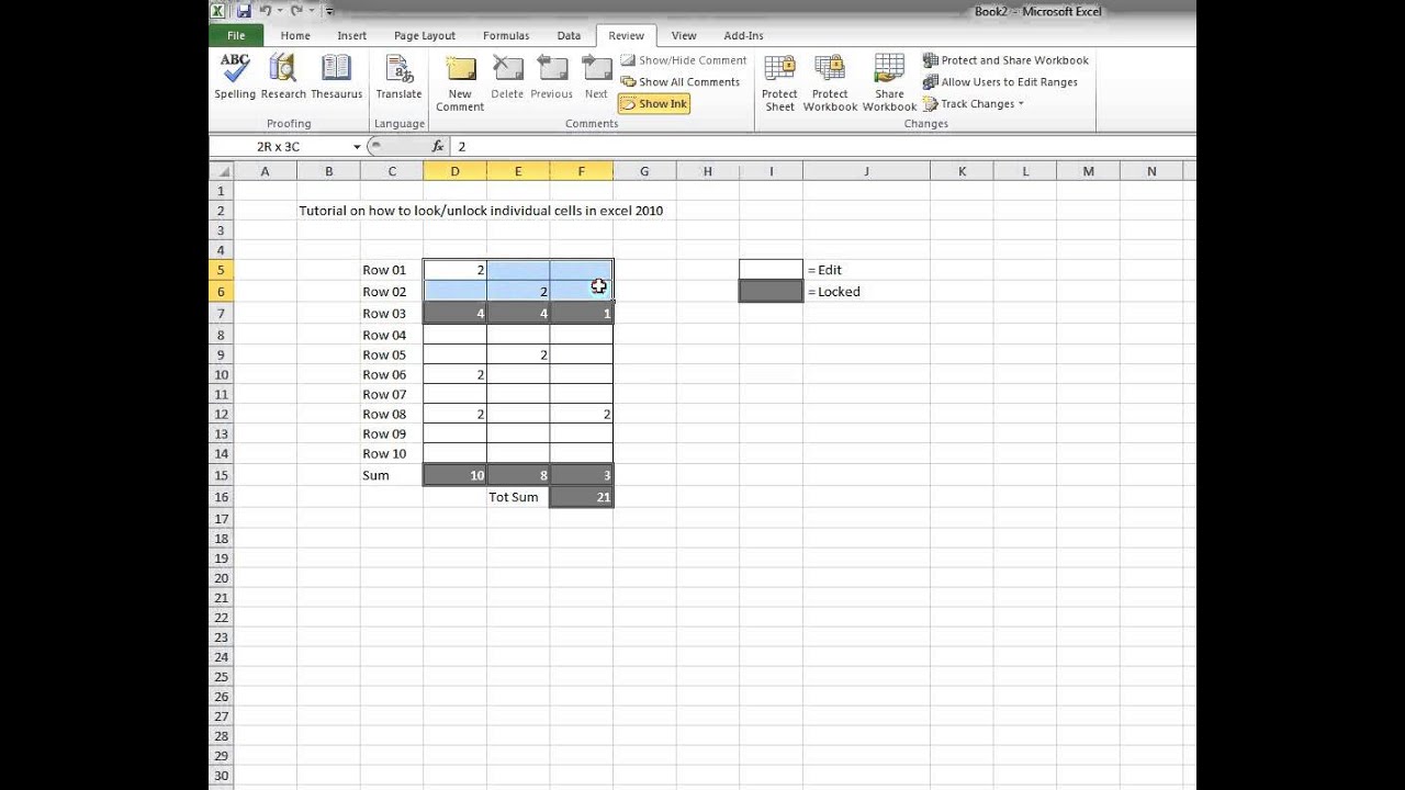 excel 2010 lock certain cells from editing