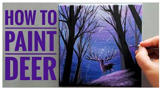 deer easy acrylic beginners painting simple night