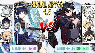 C0 Wanderer Taser and C1 Wriothesley Burgeon | Spiral Abyss 4.5 Floor 12 9 Stars | Genshin Impact