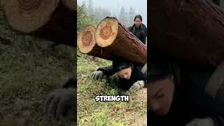 The Girl's Painful Reality of Carrying Heavy Logs🤯 #short #girl #pain #reality #heavy #viral #facts