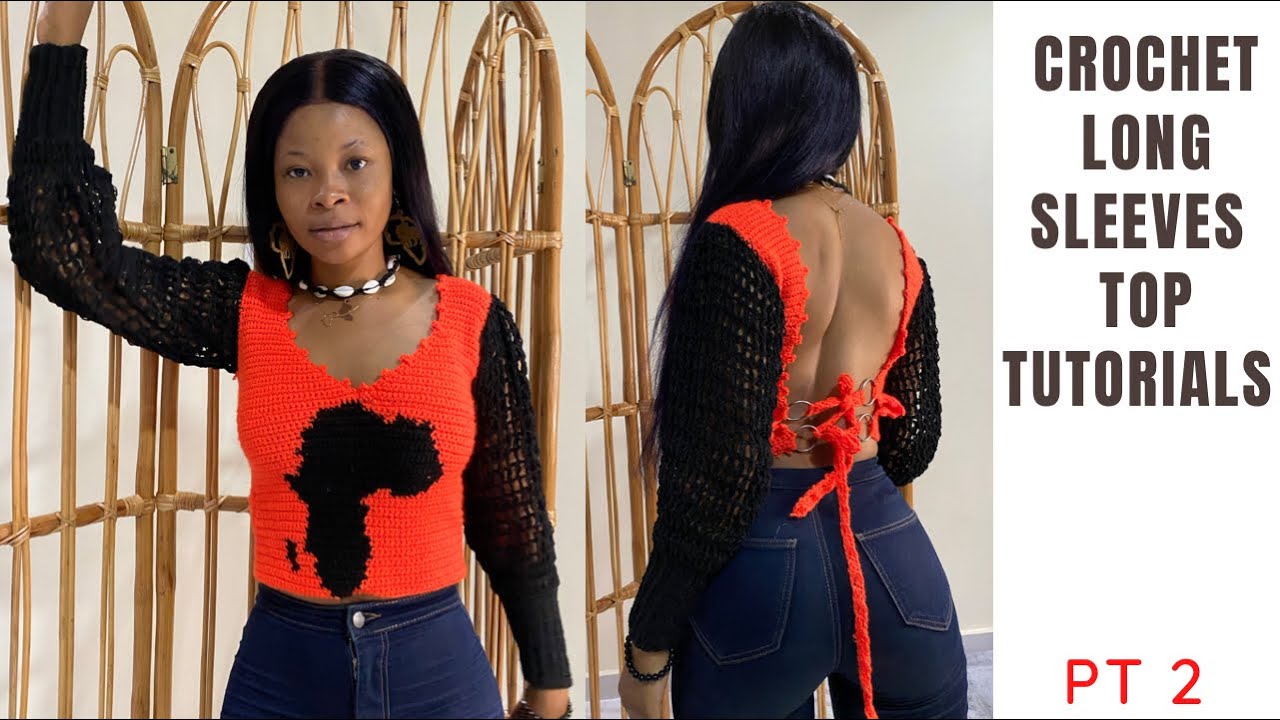 How to crochet long sleeves top// crochet graphgan long sleeves mesh