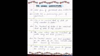 CIVICS Class 8 || The Union Legislature || Handwritten notes ||